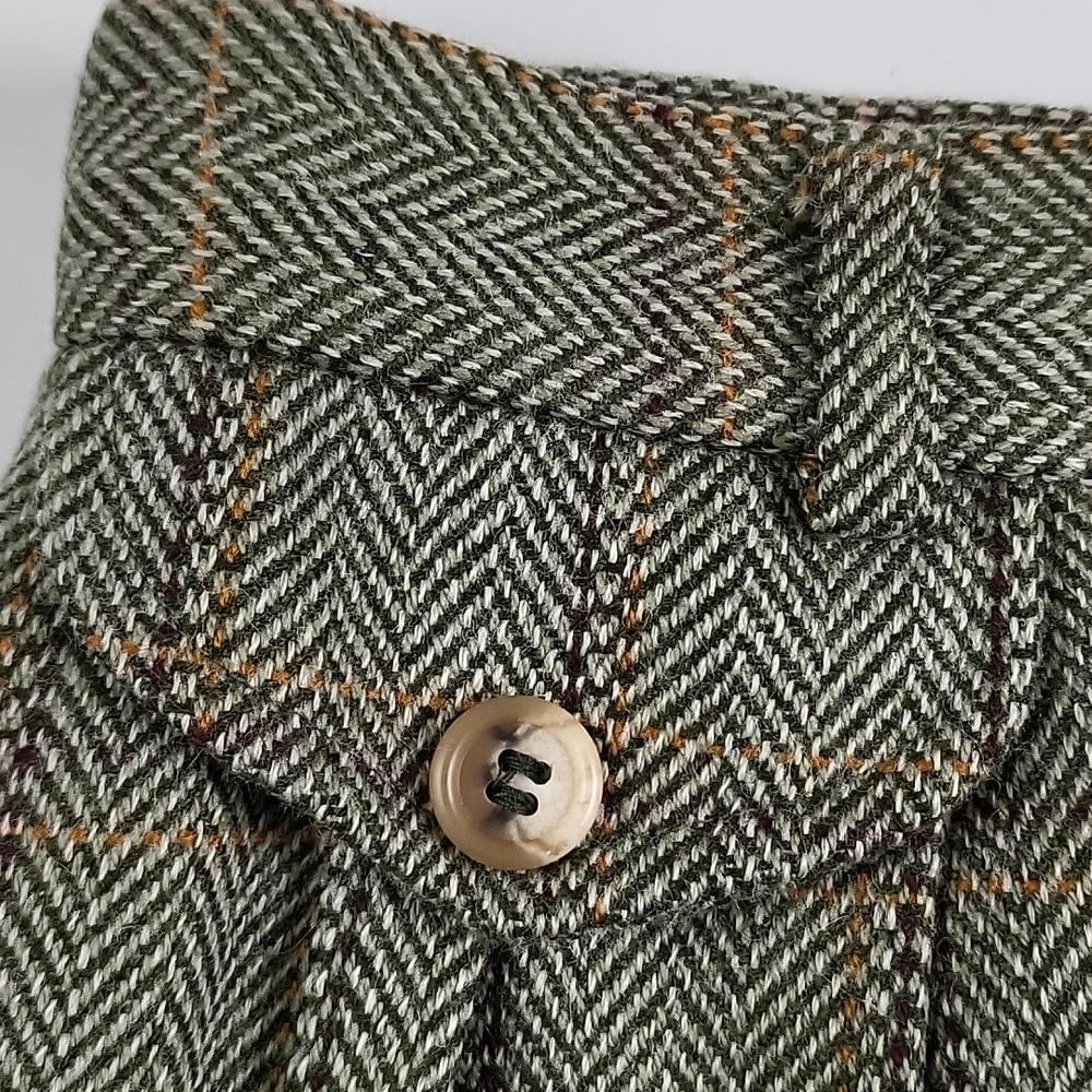 Vintage 80s Talbots Wool Blend Olive Green Plaid Tweed Pleated Pencil Midi Skirt - Picture 4 of 16